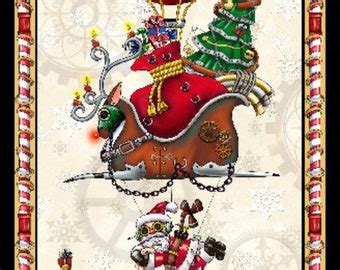 Steampunk Christmas Panel By Quilting Treasures Santa Tree Sled Digital