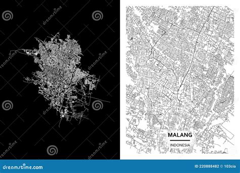 Malang East Java Indonesia Street Map City Centre For Poster High