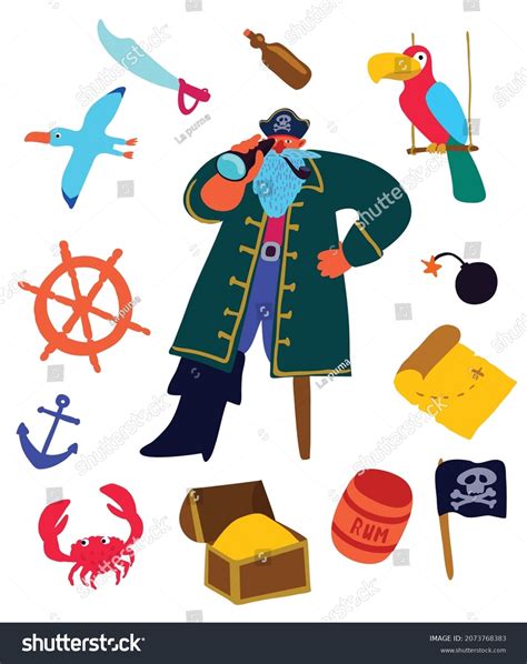 Pirate Treasure Chest Map Parrot Anchor Stock Vector Royalty Free