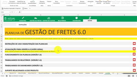 Planilha de Gestão de Fretes em Excel Atualização PLANILHA EXCEL