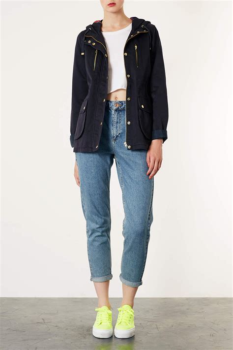 Lyst Topshop Petite Hooded Lightweight Jacket In Blue