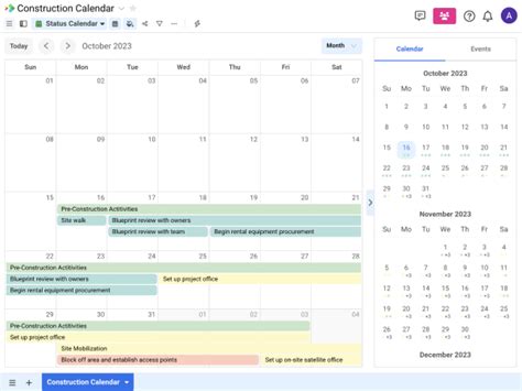 Construction Calendar Template | Spreadsheet.com