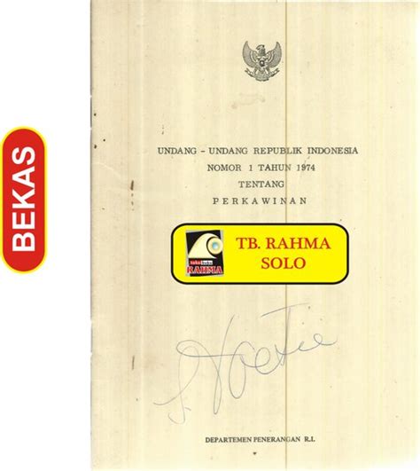 Jual BL 4 473 UNDANG UNDANG REPUBLIK INDONESIA NO 1 TAHUN 1974 TENTANG