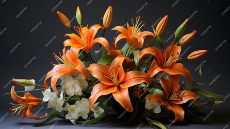 Premium Photo | Orange lily arrangement isolated on black background