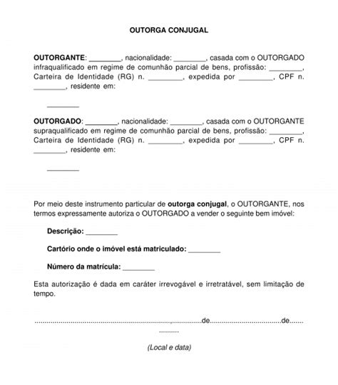 Outorga Conjugal Modelo Exemplo Online Word E Pdf