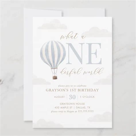 Onederful World Hot Air Balloon St Birthday Invitation Zazzle