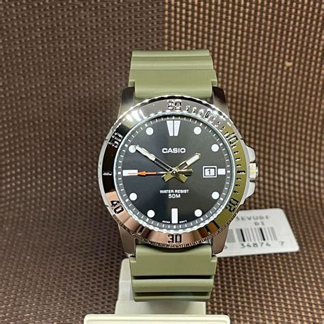 Casio MTP-VD01-3E Green Resin Black Dial Analog Quartz Sporty Men's ...