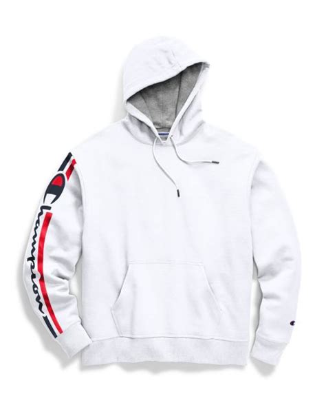 Champion Powerblend Mens Pullover Hoodies Vertical Sleeves Logo Gf89h