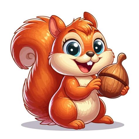 A Cartoon Of A Squirrel Holding A Nut And A White Background Premium