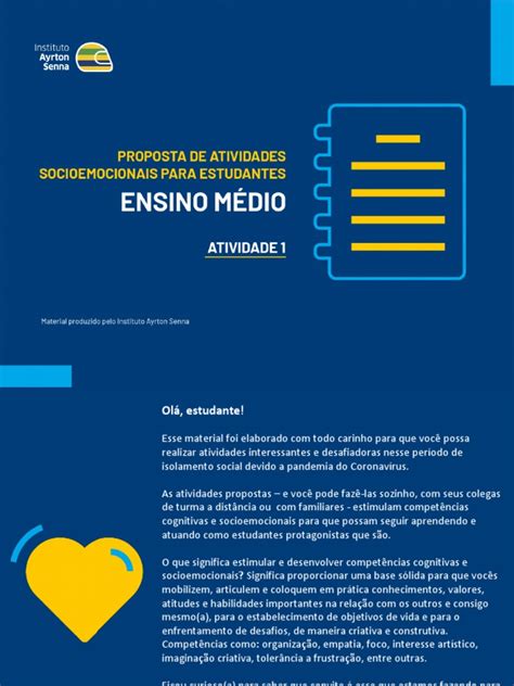 Atividades Socioemocionais Pdf Ensino Médio - Atividades Socioemocionais no Ensino Médio | PDF | Aprendizado | Escolas