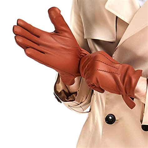 Mens Touchscreen Nappa Lambskin Leather Gloves Cashmere Lining