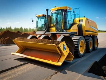 A Yellow Bulldozer Driving Down A Road Next To A Pile Of Dirt Image