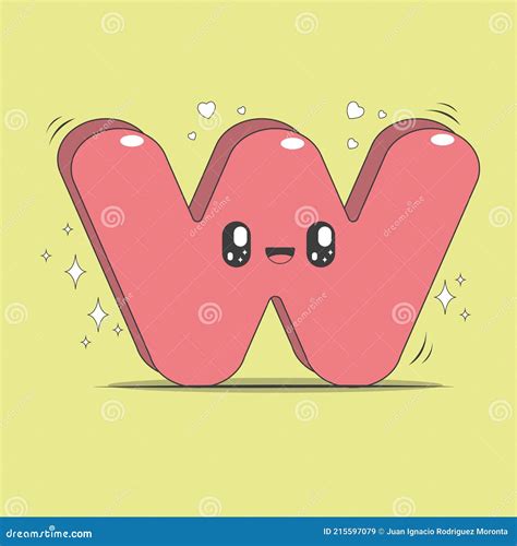 Letra May Scula W D En Estilo Kawaii Ilustraci N Del Vector