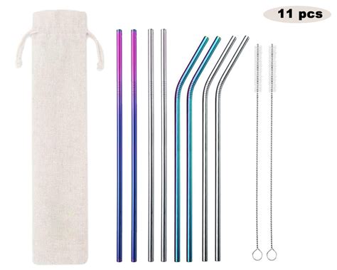 8pcs Pailles En Acier Inoxydable Reutilisables Avec 2 Brosses 1 Sac