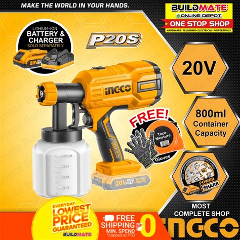 Ingco Cordless Paint Spray Gun Set Wireless 20v Csgli2001 Powershare