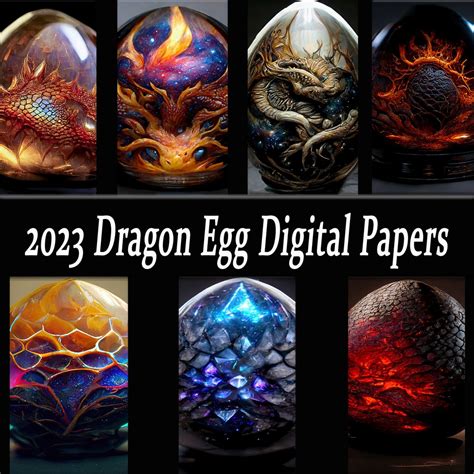 Mythical Fantasy Dragon Eggs Digital Artwork Papers Bundle Clipart