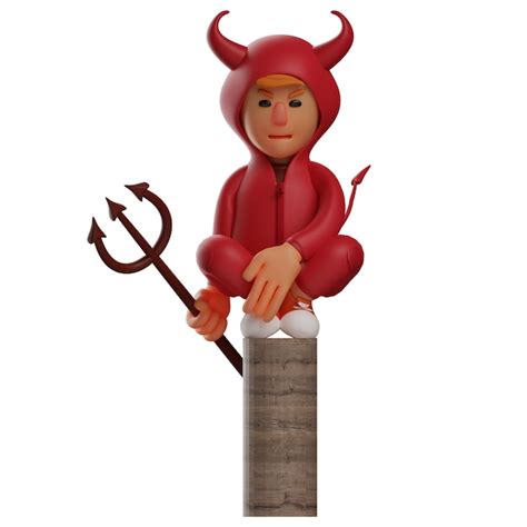 Premium Photo D Illustration D Red Devil Cartoon Sitting On Piece