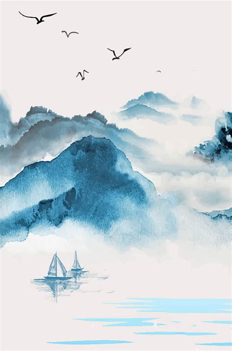 Ink Landscape Painting Chinese Style Mountain Peak Background Wallpaper ...