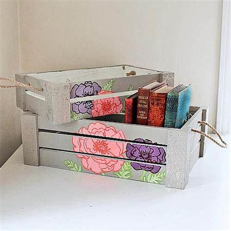 Painted Floral Wooden Crates Crates Wooden Crates Design Wooden Crates