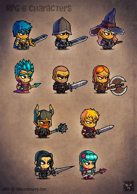 Cartoon RPG Characters 6 2d game art - EatCreatures