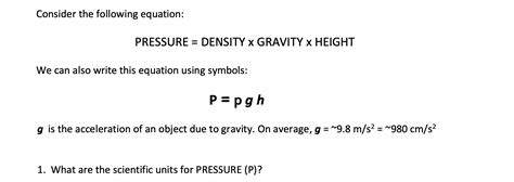 Solved Consider The Following Equation PRESSURE DENSITY X Chegg