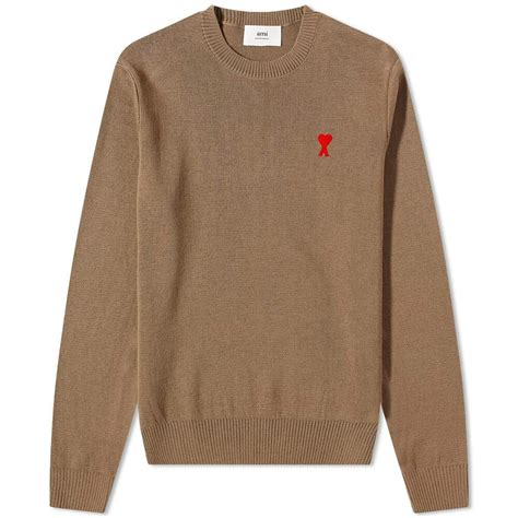 Ami Men S Small A Heart Crew Knit In Taupe Ami