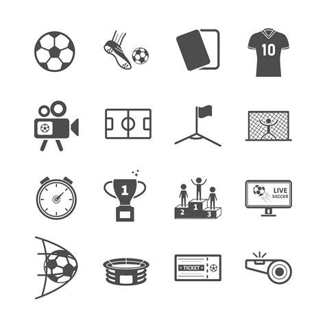 Soccer And Football Icons Sport Game And Activity Concept Glyph And