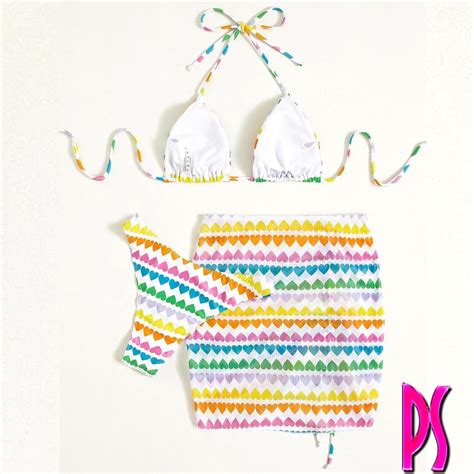 Rainbow Heart Sexy Three Piece Sexy Swimsuit Pink Sugar Bikini