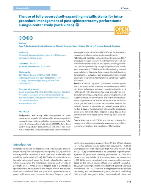 Pdf The Use Of Fully Covered Self Expanding Metallic Stents For