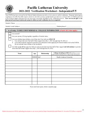 Fillable Online 2021 2022 Verification Worksheet IndependentV5 Fax