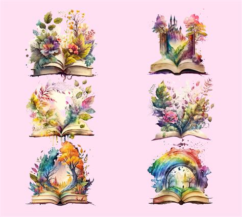 Watercolor Fantasy Books Clipart Open Book Clip Art Book Etsy