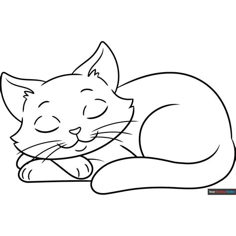 Simple Sleeping Cat Coloring Page | Easy Drawing Guides in 2024 | Cat ...