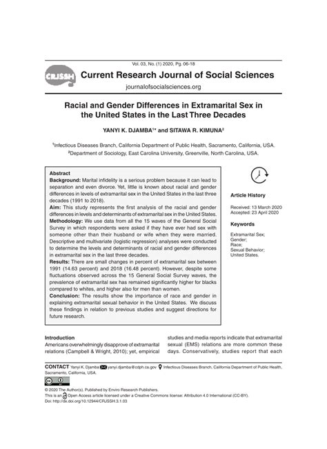 PDF Racial And Gender Differences In Extramarital Sex In The United States In The Last Three