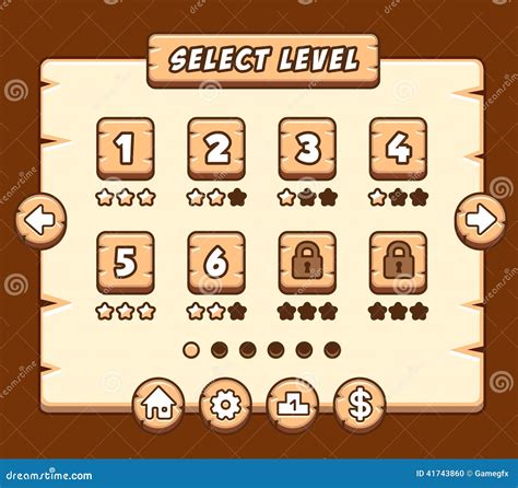 Wooden Level Selection Panel For Game Stock Vector Illustration Of