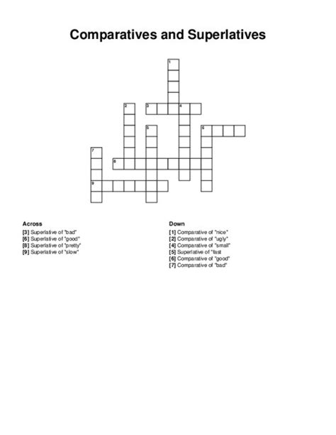 Comparatives And Superlatives Crossword Puzzle