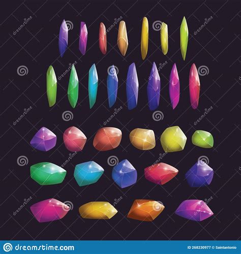 Crystals And Natural Minerals Collection Cartoon Magic Gemstones Set