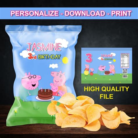 Peppa Pig Chips Bag Peppa Chips Birthday Chip Bags Pink Girls Etsy