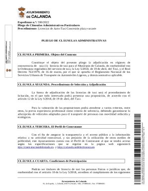 Completable En L Nea Licencia De Taxi Pliego Clausulas Administrativas