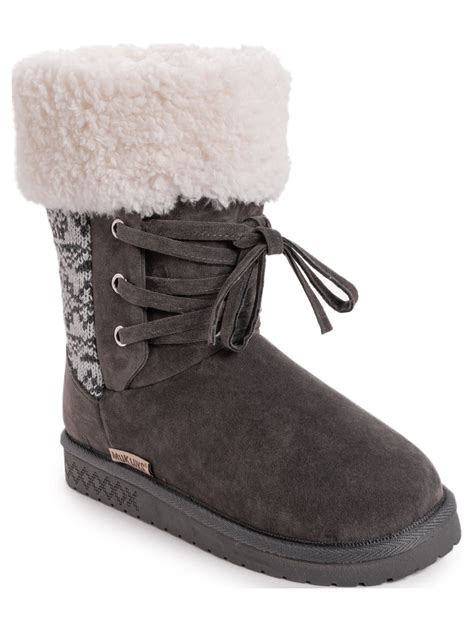 Muk Luks Womens Melba Faux Fur Lined Lace Up Booties Wide Width