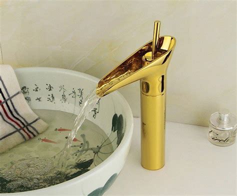 Fancy Basin Brass Faucet Tap Mixer Hot And Cold Waterfall Inch Height Gold Colour At Rs