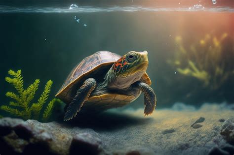 Premium Photo | Small domestic turtle An aquarium housing a domestic ...