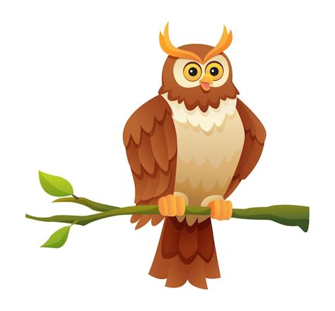 Premium Vector Cute Owl Sitting On Branch Cartoon Illustration Isolated On White Background