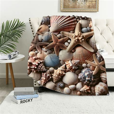 Comio Starfish Seashell Sherpa Blanket Conch Sea Shell Blanket Coastal