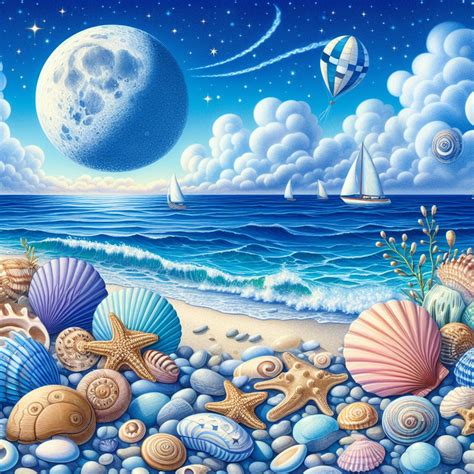 Solve Moon Rising Over Seashells On The Beach Jigsaw Puzzle Online With