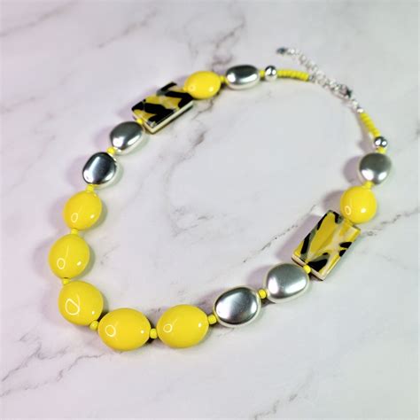 Yellow Bead Necklace Yellow Pebble Necklace Statement Etsy