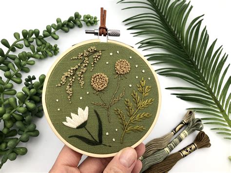 Modern Botanical Hand Embroidery Embroidery Hoop Art Hoop Art Cross