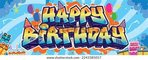 Happy Birthday Greeting Text Graffiti Style Stock Vector (Royalty Free ...