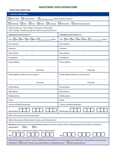 Free Investment Application Form Samples In Pdf Ms Word