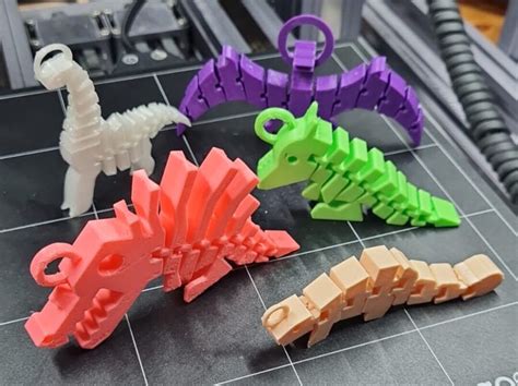 3D Printed Flexi Fidget Dinosaur Keyrings Bag Clips 5 Designs To Choose