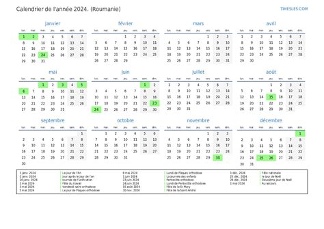 Calendrier 2024 Avec Jours Fériés En Roumanie Imprimer Et Télécharger